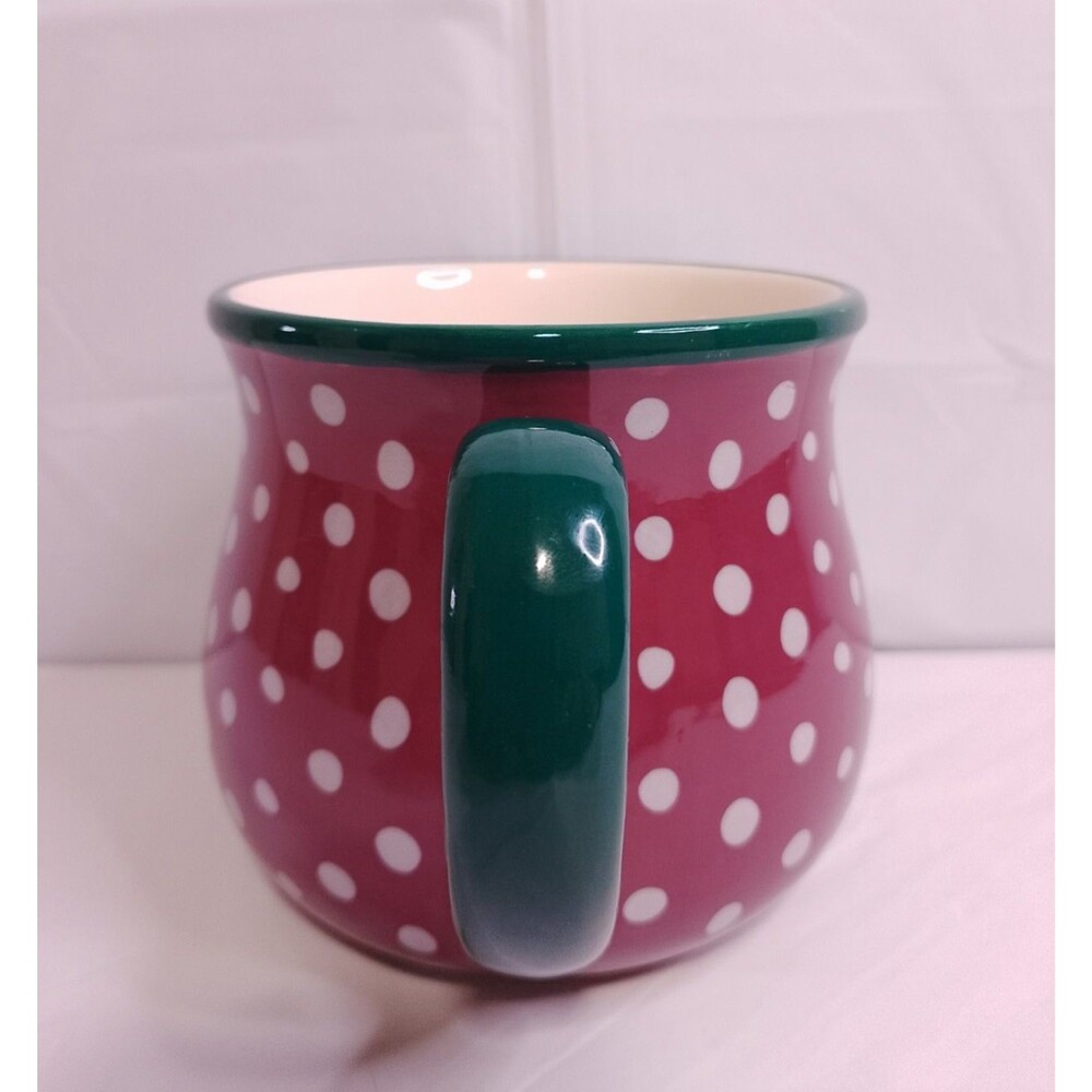 Pioneer Woman Belly Mug Darling Dots 28 Oz Red White Green Polka Dot Coffee Cup - Picture 3 of 6